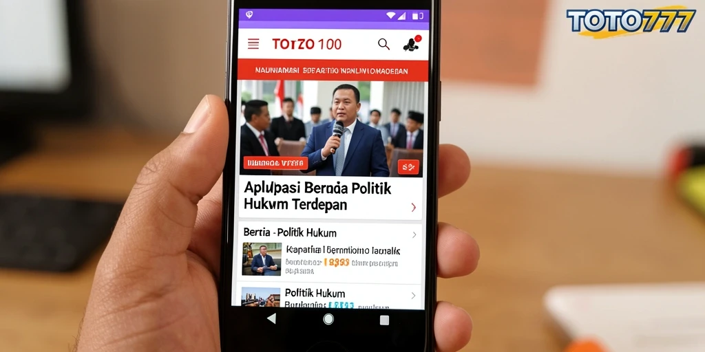Antarmuka aplikasi TOTO777 yang menampilkan berita politik dan hukum.
